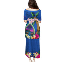 Guam Liberation Day 80th Anniversary Family Matching Puletasi and Hawaiian Shirt Palm Tree and Seal Artwork Hibiscus Polynesian Pattern LT03 - Polynesian Pride