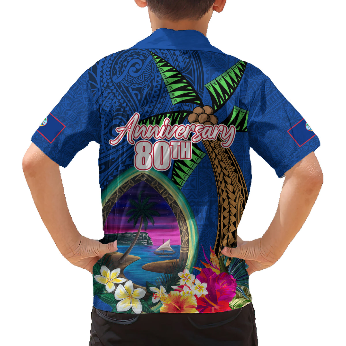 Guam Liberation Day 80th Anniversary Family Matching Short Sleeve Bodycon Dress and Hawaiian Shirt Palm Tree and Seal Artwork Hibiscus Polynesian Pattern LT03 - Polynesian Pride