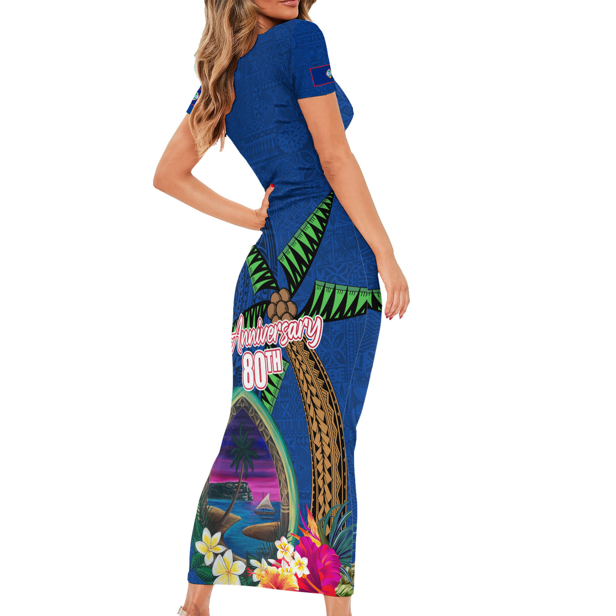 Guam Liberation Day 80th Anniversary Family Matching Short Sleeve Bodycon Dress and Hawaiian Shirt Palm Tree and Seal Artwork Hibiscus Polynesian Pattern LT03 - Polynesian Pride