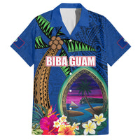 Guam Liberation Day 80th Anniversary Family Matching Summer Maxi Dress and Hawaiian Shirt Palm Tree and Seal Artwork Hibiscus Polynesian Pattern LT03 Dad's Shirt - Short Sleeve Blue - Polynesian Pride