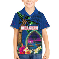 Guam Liberation Day 80th Anniversary Family Matching Summer Maxi Dress and Hawaiian Shirt Palm Tree and Seal Artwork Hibiscus Polynesian Pattern LT03 Son's Shirt Blue - Polynesian Pride