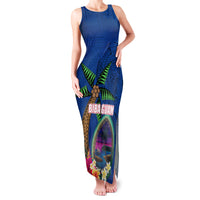 Guam Liberation Day 80th Anniversary Family Matching Tank Maxi Dress and Hawaiian Shirt Palm Tree and Seal Artwork Hibiscus Polynesian Pattern LT03 Mom's Dress Blue - Polynesian Pride
