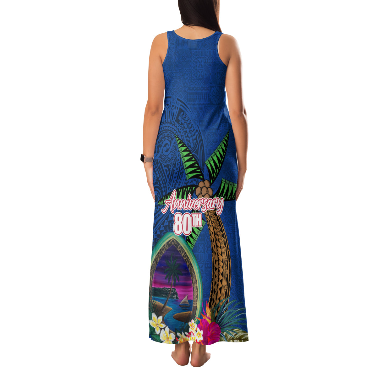 Guam Liberation Day 80th Anniversary Family Matching Tank Maxi Dress and Hawaiian Shirt Palm Tree and Seal Artwork Hibiscus Polynesian Pattern LT03 - Polynesian Pride