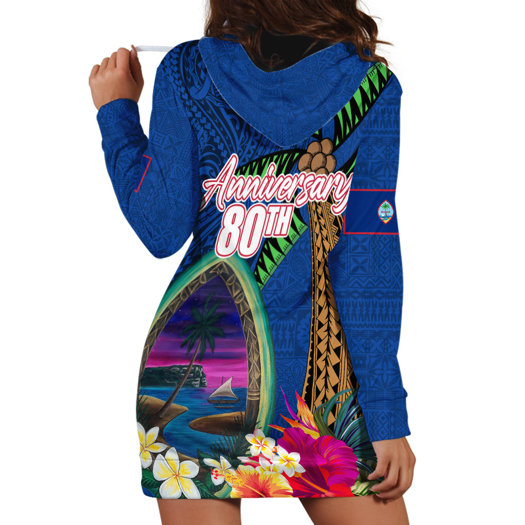 Guam Liberation Day 80th Anniversary Hoodie Dress Palm Tree and Seal Artwork Hibiscus Polynesian Pattern LT03 - Polynesian Pride