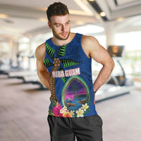 Guam Liberation Day 80th Anniversary Men Tank Top Palm Tree and Seal Artwork Hibiscus Polynesian Pattern