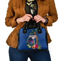 Guam Liberation Day 80th Anniversary Shoulder Handbag Palm Tree and Seal Artwork Hibiscus Polynesian Pattern