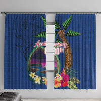 Guam Liberation Day 80th Anniversary Window Curtain Palm Tree and Seal Artwork Hibiscus Polynesian Pattern