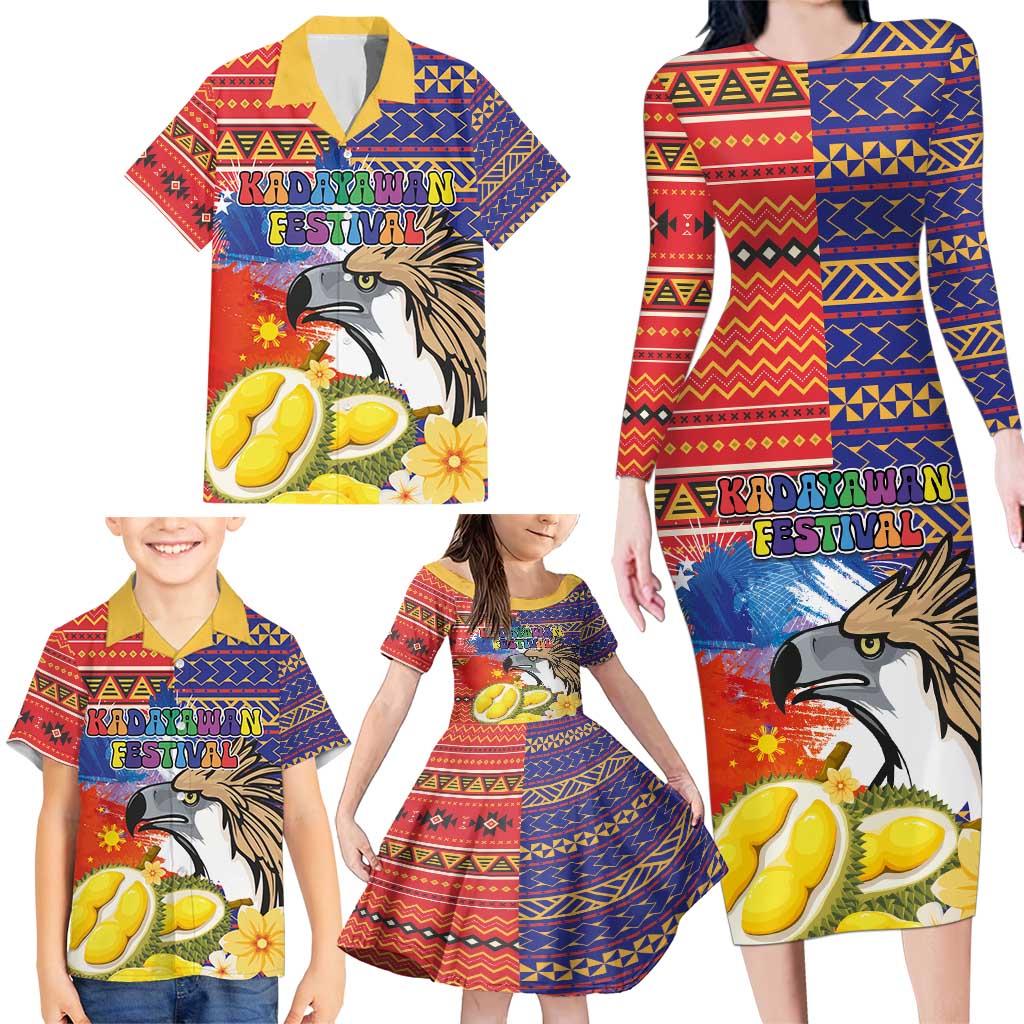 Philippines Kadayawan Family Matching Long Sleeve Bodycon Dress and Hawaiian Shirt Filipino Eagle Durian with Polynesian and Igorots Pattern LT03 - Polynesian Pride