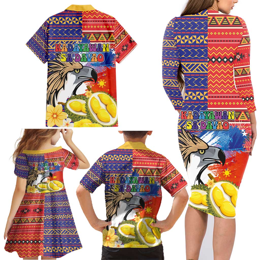 Philippines Kadayawan Family Matching Long Sleeve Bodycon Dress and Hawaiian Shirt Filipino Eagle Durian with Polynesian and Igorots Pattern LT03 - Polynesian Pride