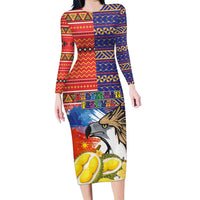 Philippines Kadayawan Family Matching Long Sleeve Bodycon Dress and Hawaiian Shirt Filipino Eagle Durian with Polynesian and Igorots Pattern LT03 Mom's Dress Red - Polynesian Pride