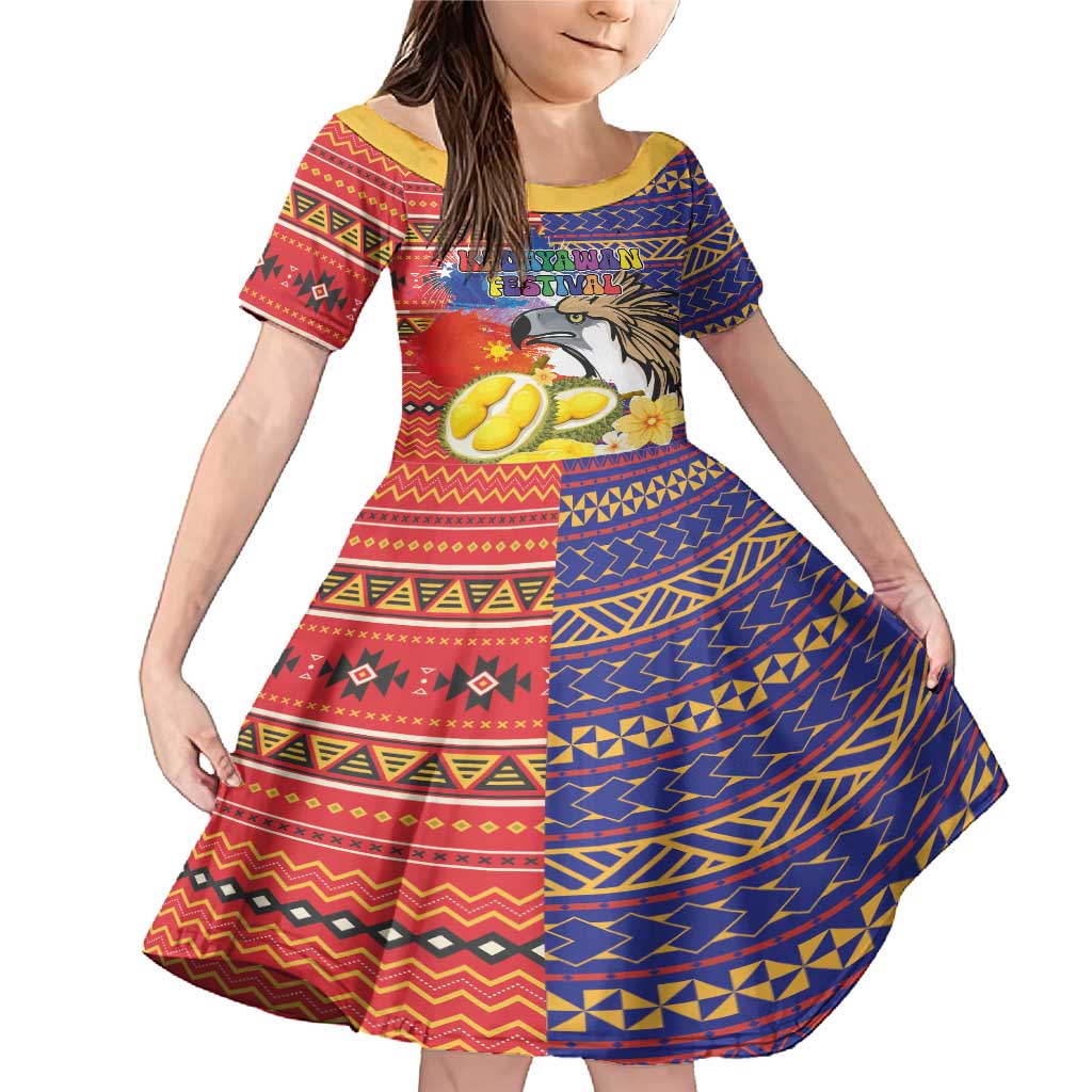 Philippines Kadayawan Family Matching Mermaid Dress and Hawaiian Shirt Filipino Eagle Durian with Polynesian and Igorots Pattern LT03 Daughter's Dress Red - Polynesian Pride