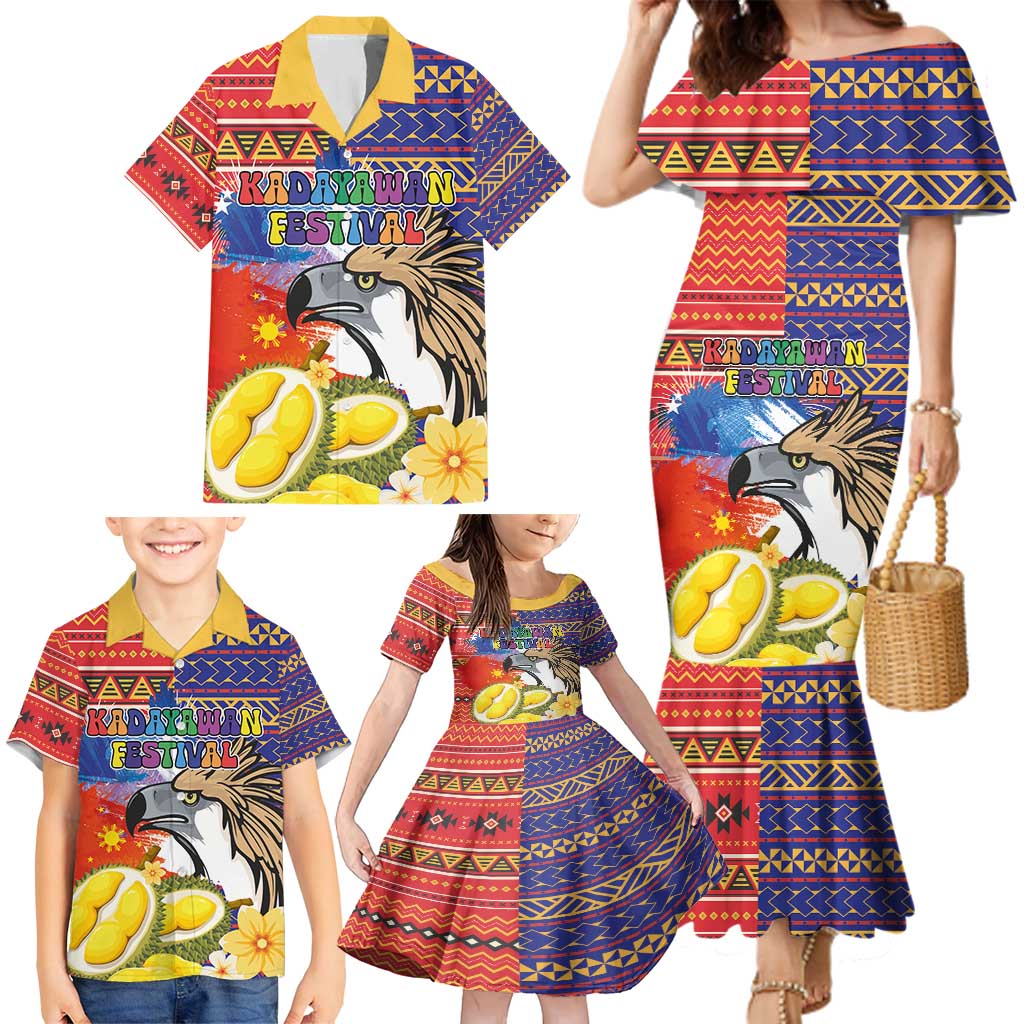 Philippines Kadayawan Family Matching Mermaid Dress and Hawaiian Shirt Filipino Eagle Durian with Polynesian and Igorots Pattern LT03 - Polynesian Pride