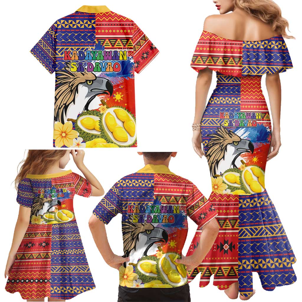 Philippines Kadayawan Family Matching Mermaid Dress and Hawaiian Shirt Filipino Eagle Durian with Polynesian and Igorots Pattern LT03 - Polynesian Pride