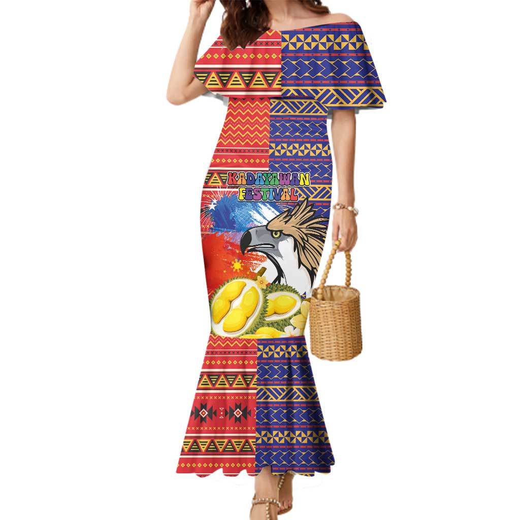 Philippines Kadayawan Family Matching Mermaid Dress and Hawaiian Shirt Filipino Eagle Durian with Polynesian and Igorots Pattern LT03 Mom's Dress Red - Polynesian Pride
