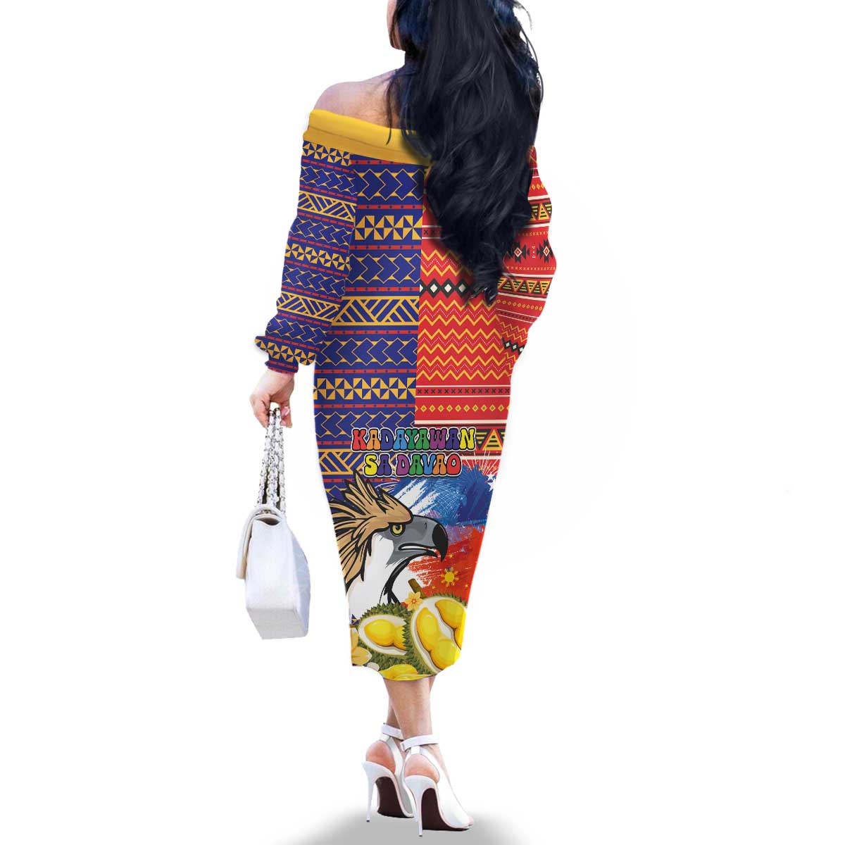 Philippines Kadayawan Family Matching Off The Shoulder Long Sleeve Dress and Hawaiian Shirt Filipino Eagle Durian with Polynesian and Igorots Pattern LT03 - Polynesian Pride