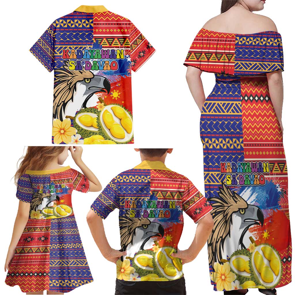 Philippines Kadayawan Family Matching Off Shoulder Maxi Dress and Hawaiian Shirt Filipino Eagle Durian with Polynesian and Igorots Pattern LT03 - Polynesian Pride