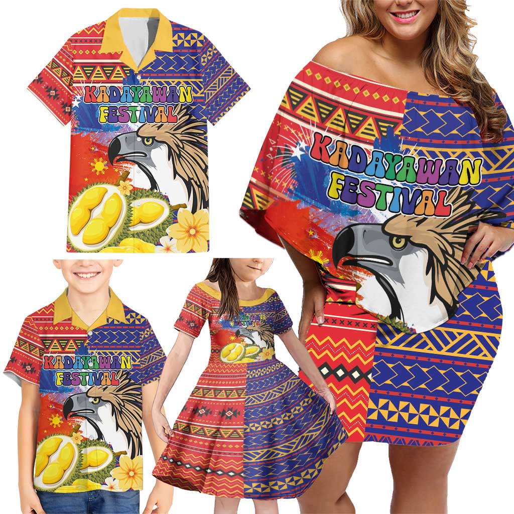Philippines Kadayawan Family Matching Off Shoulder Short Dress and Hawaiian Shirt Filipino Eagle Durian with Polynesian and Igorots Pattern LT03 - Polynesian Pride