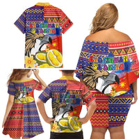 Philippines Kadayawan Family Matching Off Shoulder Short Dress and Hawaiian Shirt Filipino Eagle Durian with Polynesian and Igorots Pattern LT03 - Polynesian Pride