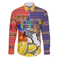 Philippines Kadayawan Family Matching Off Shoulder Short Dress and Hawaiian Shirt Filipino Eagle Durian with Polynesian and Igorots Pattern LT03 Dad's Shirt - Long Sleeve Red - Polynesian Pride
