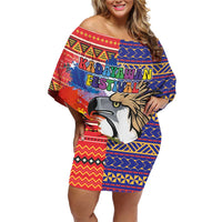 Philippines Kadayawan Family Matching Off Shoulder Short Dress and Hawaiian Shirt Filipino Eagle Durian with Polynesian and Igorots Pattern LT03 Mom's Dress Red - Polynesian Pride