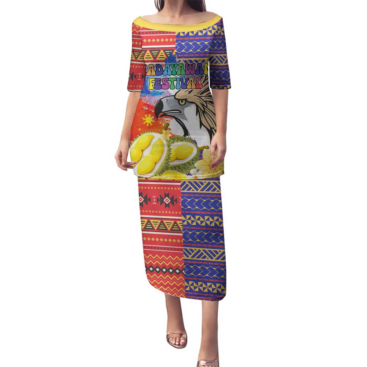 Philippines Kadayawan Family Matching Puletasi and Hawaiian Shirt Filipino Eagle Durian with Polynesian and Igorots Pattern