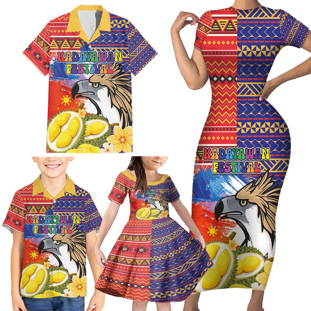 Philippines Kadayawan Family Matching Short Sleeve Bodycon Dress and Hawaiian Shirt Filipino Eagle Durian with Polynesian and Igorots Pattern LT03 - Polynesian Pride