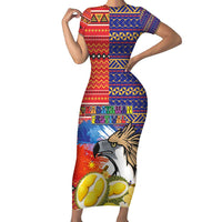 Philippines Kadayawan Family Matching Short Sleeve Bodycon Dress and Hawaiian Shirt Filipino Eagle Durian with Polynesian and Igorots Pattern LT03 Mom's Dress Red - Polynesian Pride