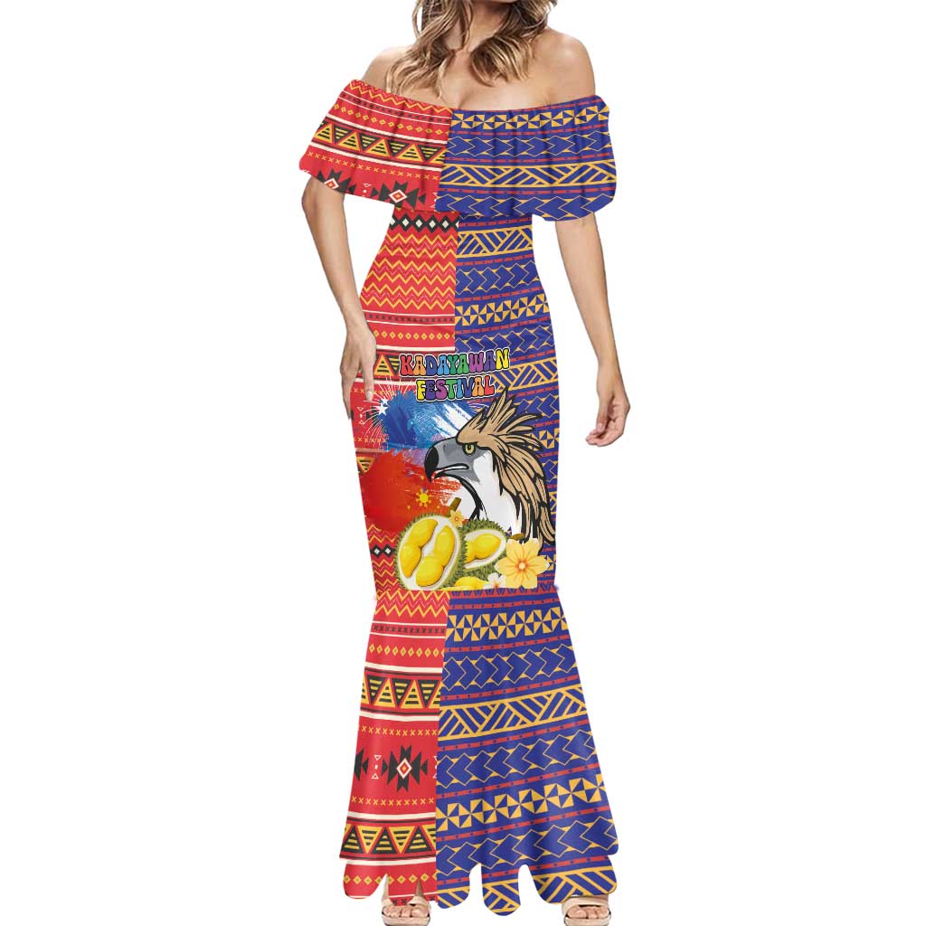 Philippines Kadayawan Mermaid Dress Filipino Eagle Durian with Polynesian and Igorots Pattern
