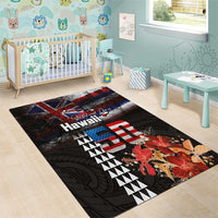 Hawaii Statehood Day Area Rug 50th state of the United States Kakau Tattoos and Hibiscus Grunge LT03 - Polynesian Pride