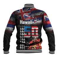 Hawaii Statehood Day Baseball Jacket 50th state of the United States Kakau Tattoos and Hibiscus Grunge LT03 - Polynesian Pride