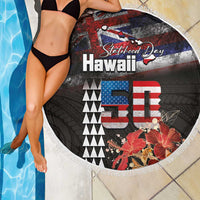 Hawaii Statehood Day Beach Blanket 50th state of the United States Kakau Tattoos and Hibiscus Grunge LT03 - Polynesian Pride