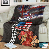 Hawaii Statehood Day Blanket 50th state of the United States Kakau Tattoos and Hibiscus Grunge LT03 - Polynesian Pride