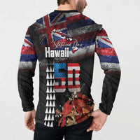 Hawaii Statehood Day Button Sweatshirt 50th state of the United States Kakau Tattoos and Hibiscus Grunge LT03 - Polynesian Pride