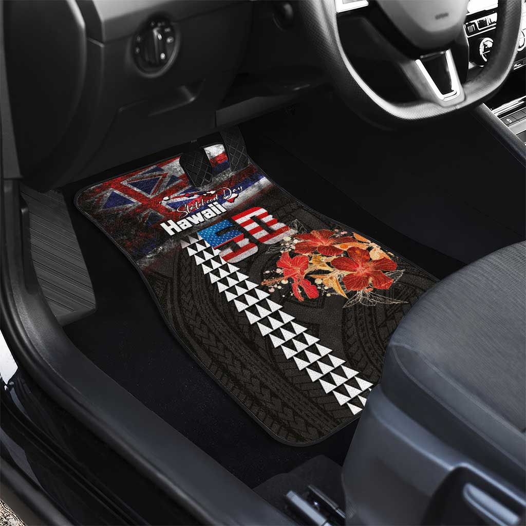 Hawaii Statehood Day Car Mats 50th state of the United States Kakau Tattoos and Hibiscus Grunge LT03 - Polynesian Pride