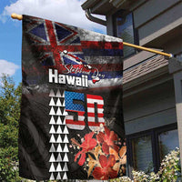 Hawaii Statehood Day Garden Flag 50th state of the United States Kakau Tattoos and Hibiscus Grunge LT03 - Polynesian Pride