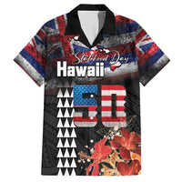 Hawaii Statehood Day Hawaiian Shirt 50th state of the United States Kakau Tattoos and Hibiscus Grunge LT03 Black - Polynesian Pride
