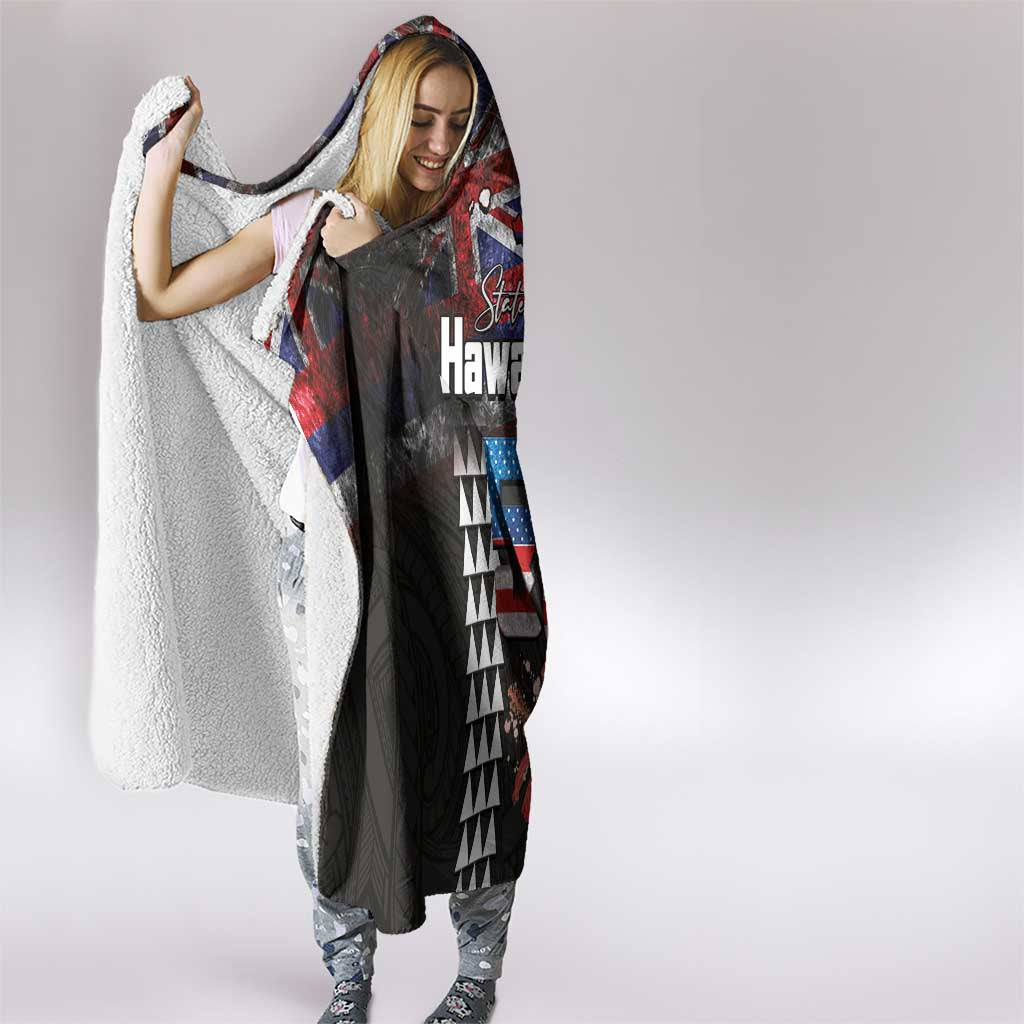 Hawaii Statehood Day Hooded Blanket 50th state of the United States Kakau Tattoos and Hibiscus Grunge LT03 - Polynesian Pride