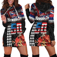 Hawaii Statehood Day Hoodie Dress 50th state of the United States Kakau Tattoos and Hibiscus Grunge LT03 - Polynesian Pride