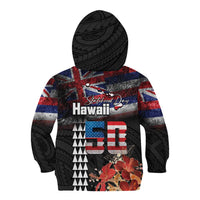 Hawaii Statehood Day Kid Hoodie 50th state of the United States Kakau Tattoos and Hibiscus Grunge LT03 - Polynesian Pride