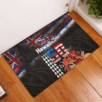 Hawaii Statehood Day Rubber Doormat 50th state of the United States Kakau Tattoos and Hibiscus Grunge LT03 - Polynesian Pride