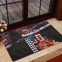 Hawaii Statehood Day Rubber Doormat 50th state of the United States Kakau Tattoos and Hibiscus Grunge LT03 - Polynesian Pride