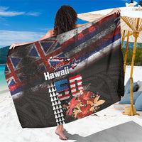 Hawaii Statehood Day Sarong 50th state of the United States Kakau Tattoos and Hibiscus Grunge LT03 One Size 44 x 66 inches Black - Polynesian Pride