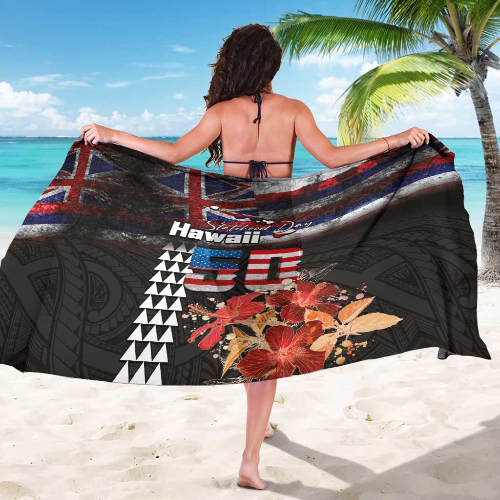 Hawaii Statehood Day Sarong 50th state of the United States Kakau Tattoos and Hibiscus Grunge LT03 - Polynesian Pride