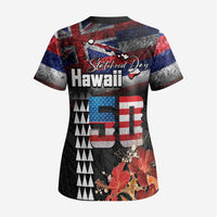 Hawaii Statehood Day Scrub Top 50th state of the United States Kakau Tattoos and Hibiscus Grunge LT03 - Polynesian Pride