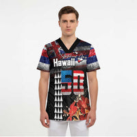 Hawaii Statehood Day Scrub Top 50th state of the United States Kakau Tattoos and Hibiscus Grunge LT03 - Polynesian Pride