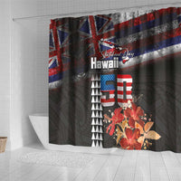 Hawaii Statehood Day Shower Curtain 50th state of the United States Kakau Tattoos and Hibiscus Grunge LT03 - Polynesian Pride