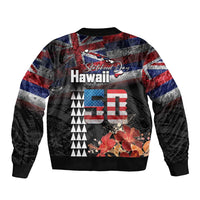 Hawaii Statehood Day Sleeve Zip Bomber Jacket 50th state of the United States Kakau Tattoos and Hibiscus Grunge LT03 - Polynesian Pride
