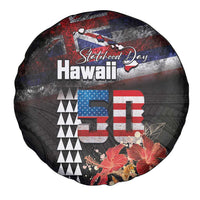 Hawaii Statehood Day Spare Tire Cover 50th state of the United States Kakau Tattoos and Hibiscus Grunge LT03 - Polynesian Pride