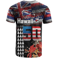 Hawaii Statehood Day T Shirt 50th state of the United States Kakau Tattoos and Hibiscus Grunge LT03 - Polynesian Pride