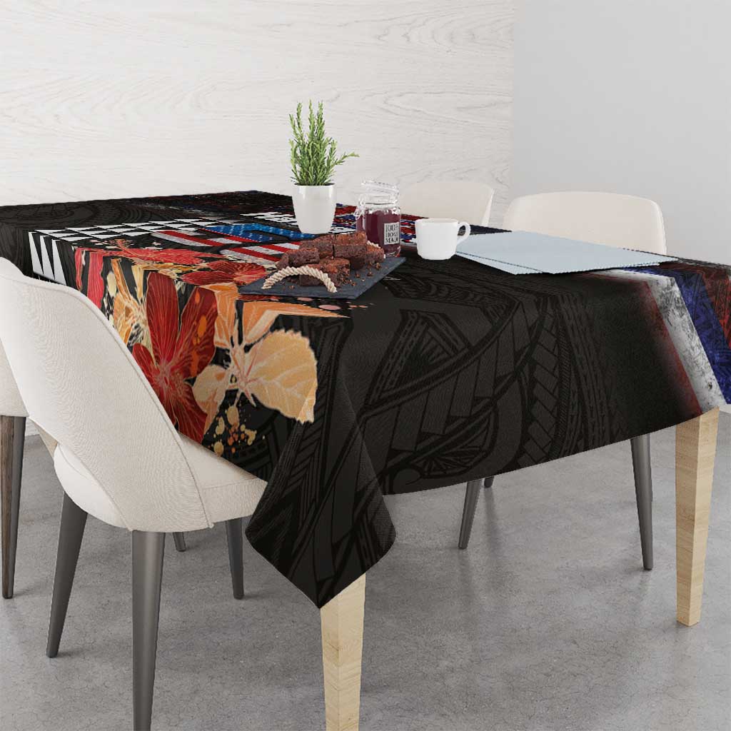 Hawaii Statehood Day Tablecloth 50th state of the United States Kakau Tattoos and Hibiscus Grunge LT03 - Polynesian Pride
